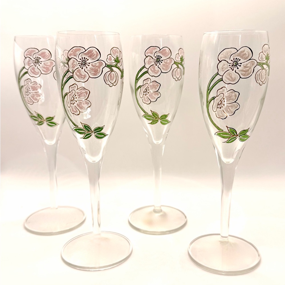 🥂Vintage Champagne Flutes by French Champagne House, Perrier-Jouët, 7.5” x 2”